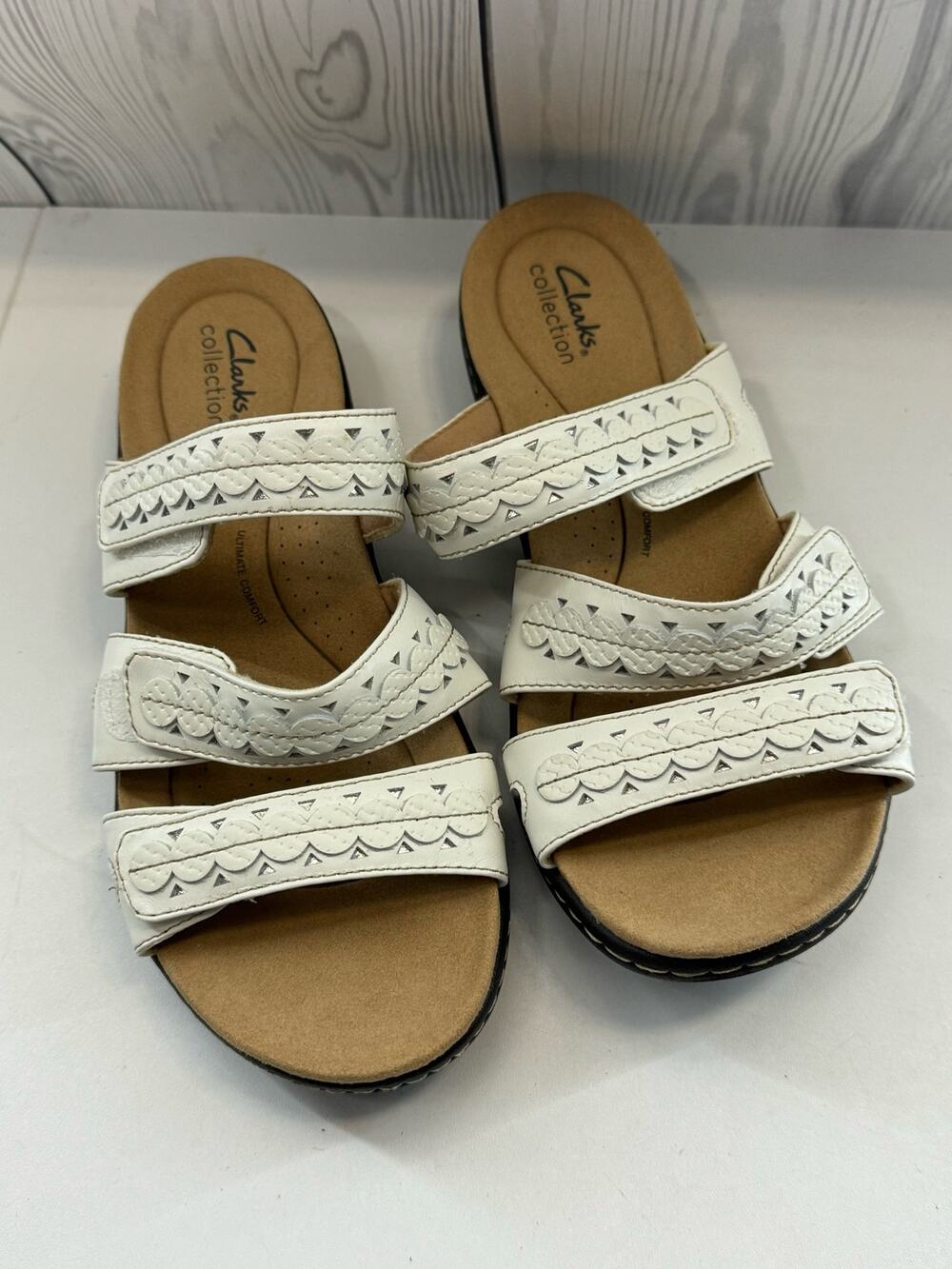 CLARKS Women  White LAURIEANN Cove Slip On WIDTH SLIP ON SANDALS, Size 9.5